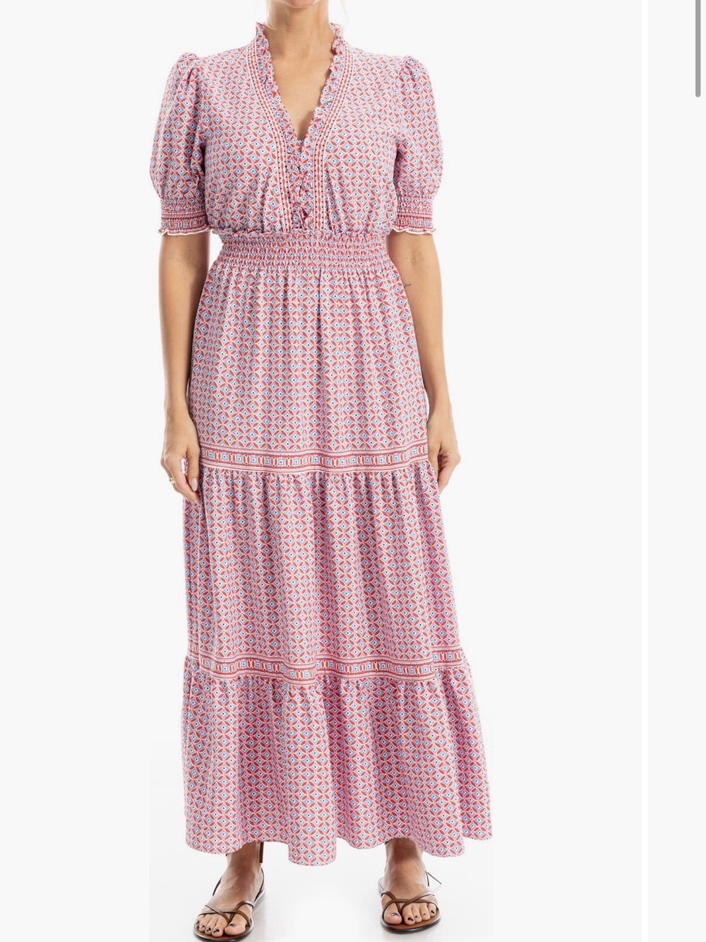 Max Studio Pink Printed Puff-Sleeve Maxi Dress